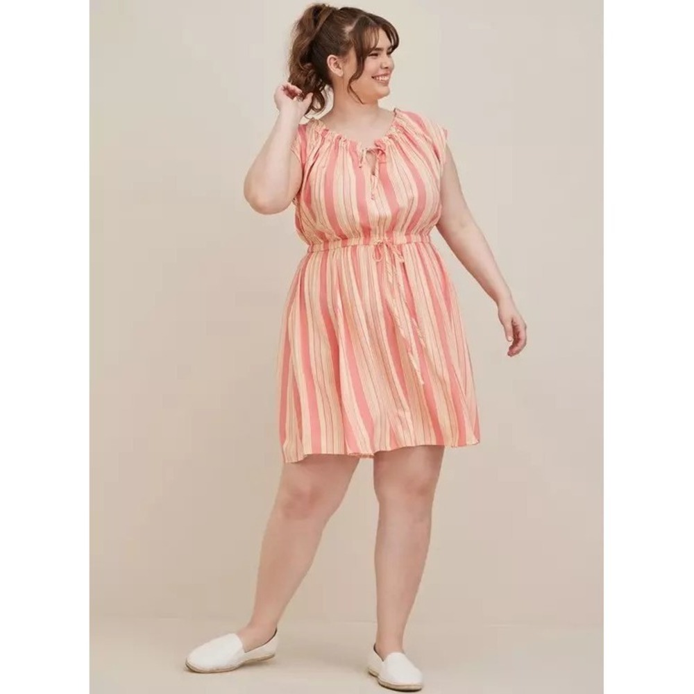 Torrid Tie Front Mini Dress Challis Stripes Pink3X Casual Feminine Boho Classic